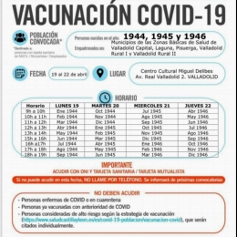 VACUNACIÓN COVID-19
LOS NACIDOS EN 1944, 1945 Y 1946
Del 19 al 22 de abril